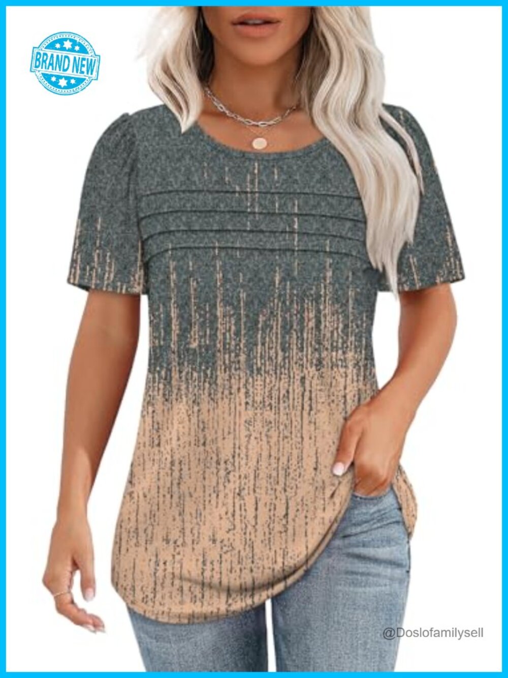 Womens Pleated Front Scoop Neck Short Sleeve Tunic T-Shirt Flowy Casual Top